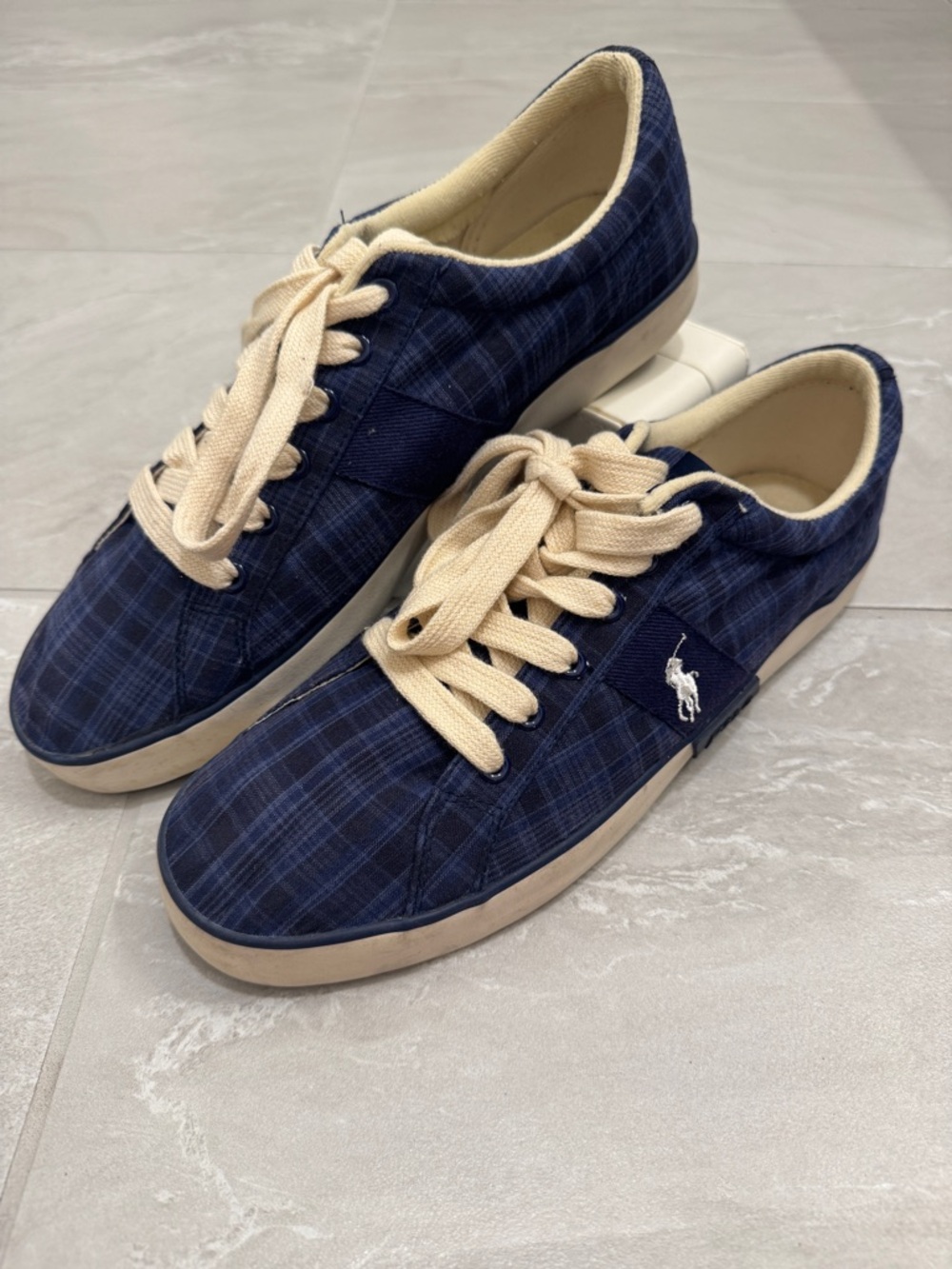 Polo Ralph Lauren Giles Navy Plaid Sneakers Preppy Low Top